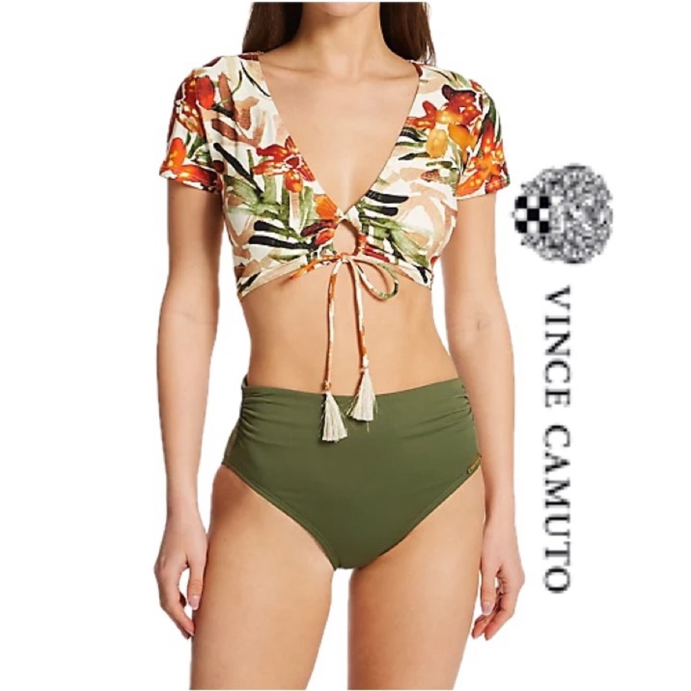 VINCE CAMUTO  High Waist Convertible Bikini Bottom in Safari Green Sz M
